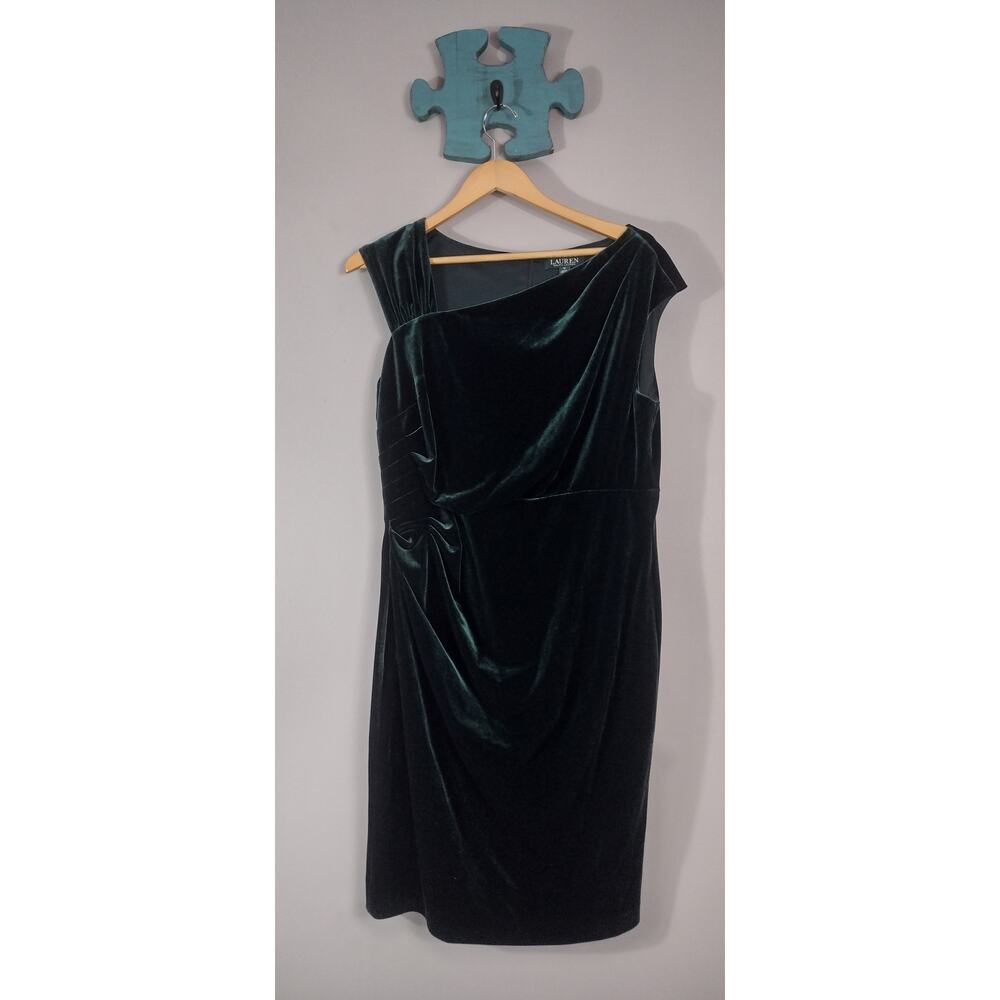 Lauren Ralph Lauren Green Velvet Party Cocktail Dress Size 16 Y2K Vintage